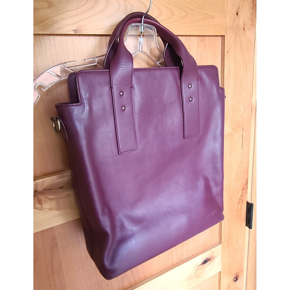Krug Plum Burgundy Leather Minimalist Purse Bag Large Purple Quiet Luxury Tote - Picture 3 of 9